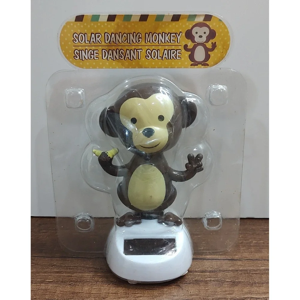 Solar Power Dancing Monkey with Banana Peace Sign Bobble Toy D3